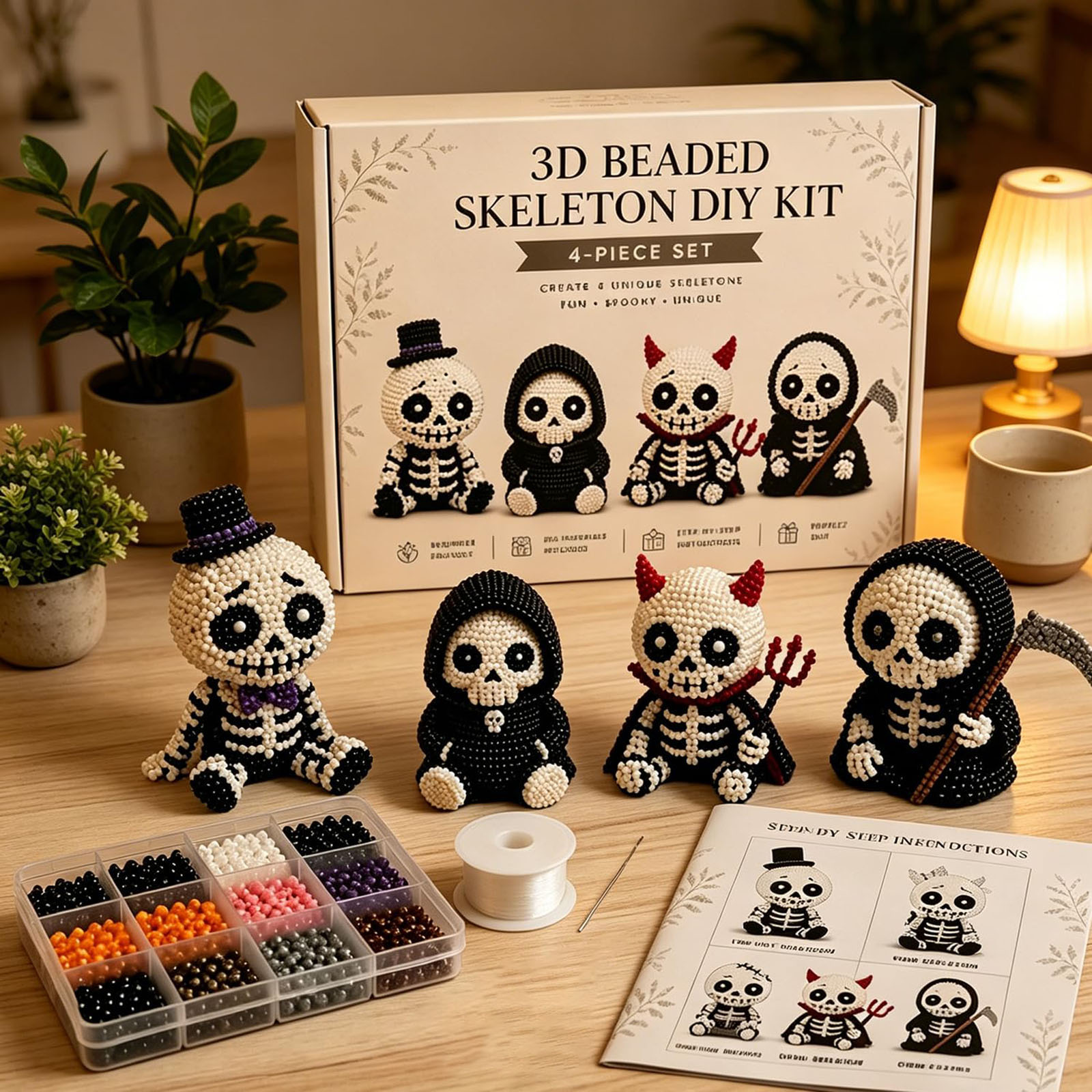 Art Craft Kits For Kids - Kit Fai-da-Te Scheletro 3D con Perline,